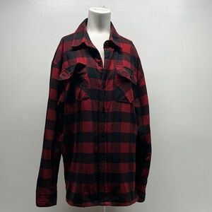 Fear Of God F.O.G Flannel Shirt Jacket Shacket Button Down Plaid Red Black Large